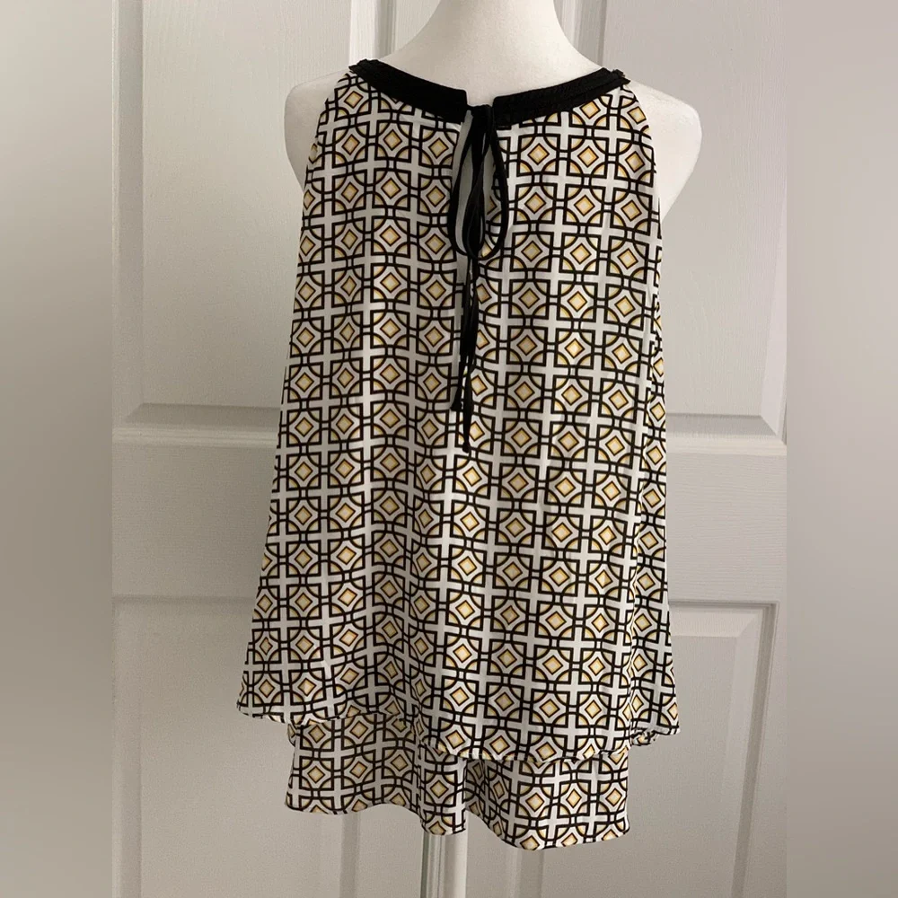 WORTHINGTON Women’s Sleeveless Tiered Black White & Gold Print Tank Size: 0X